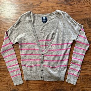 American Eagle Outfitters Tan and Pink Striped Cardigan Size Medium